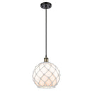 Farmhouse Rope Mini Pendant shown in the Black Antique Brass finish with a White Glass with White Rope shade