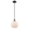 Athens Mini Pendant shown in the Black Antique Brass finish with a Matte White shade