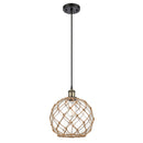 Farmhouse Rope Mini Pendant shown in the Black Antique Brass finish with a Clear Glass with Brown Rope shade