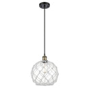 Farmhouse Rope Mini Pendant shown in the Black Antique Brass finish with a Clear Glass with White Rope shade