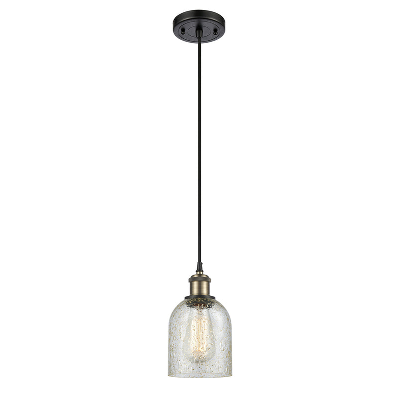 Caledonia Mini Pendant shown in the Black Antique Brass finish with a Mica shade