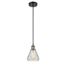 Conesus Mini Pendant shown in the Black Antique Brass finish with a Clear Crackle shade