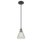 Conesus Mini Pendant shown in the Black Antique Brass finish with a Clear Crackle shade