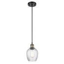 Salina Mini Pendant shown in the Black Antique Brass finish with a Clear Spiral Fluted shade