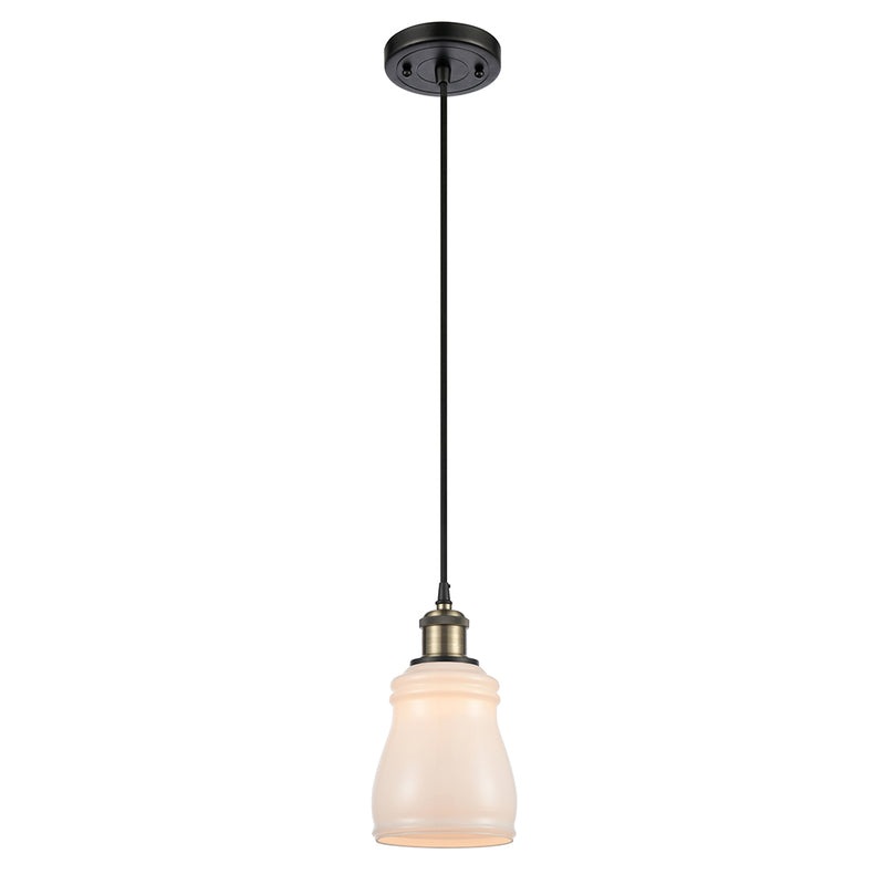 Ellery Mini Pendant shown in the Black Antique Brass finish with a White shade