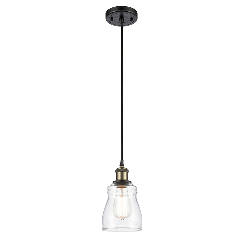 Ellery Mini Pendant shown in the Black Antique Brass finish with a Clear shade