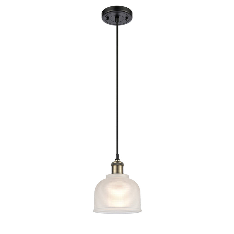 Dayton Mini Pendant shown in the Black Antique Brass finish with a White shade