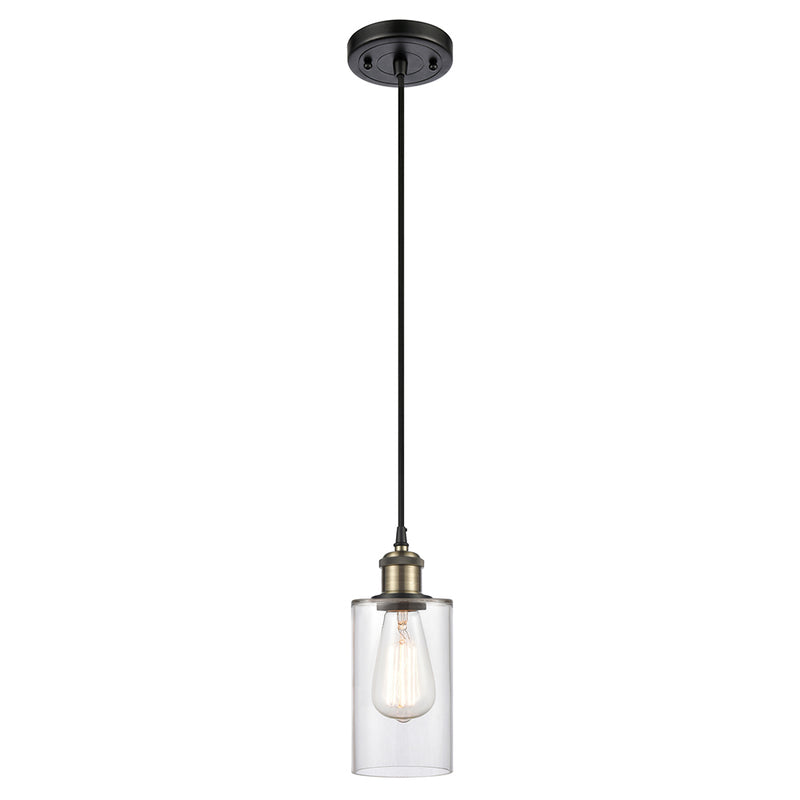 Clymer Mini Pendant shown in the Black Antique Brass finish with a Clear shade