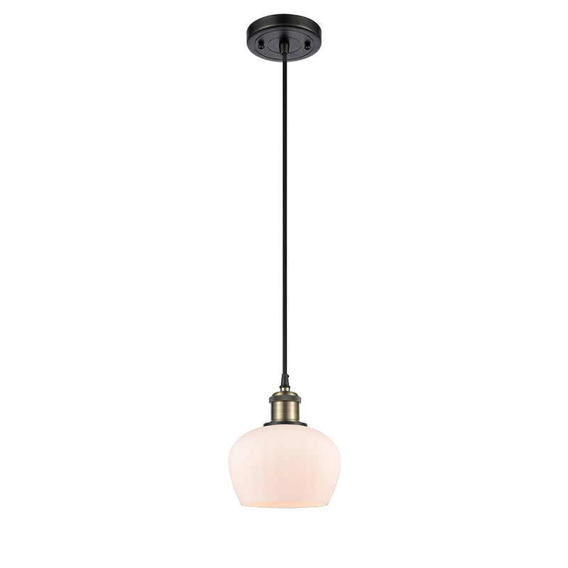 Fenton Mini Pendant shown in the Black Antique Brass finish with a Matte White shade