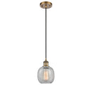 Belfast Mini Pendant shown in the Brushed Brass finish with a Clear Crackle shade