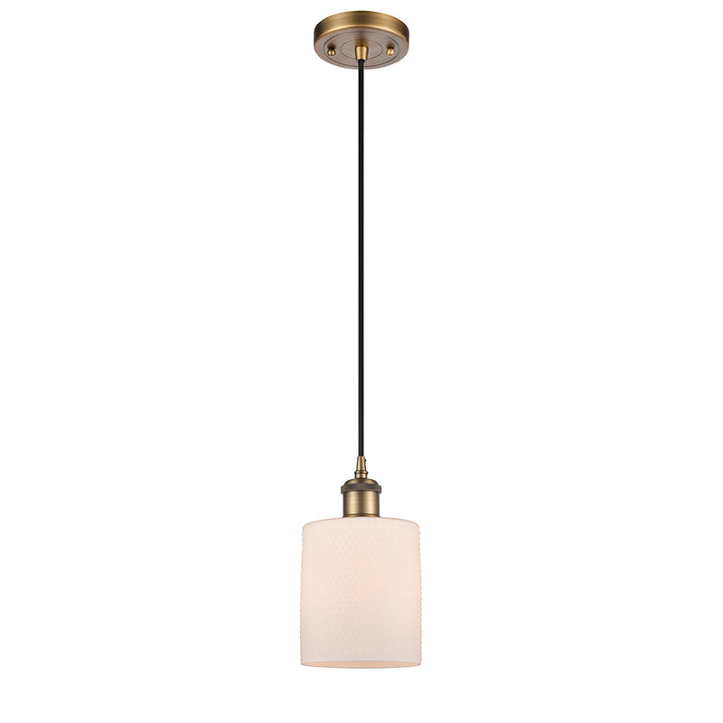 Cobbleskill Mini Pendant shown in the Brushed Brass finish with a Matte White shade