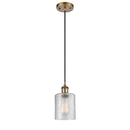 Cobbleskill Mini Pendant shown in the Brushed Brass finish with a Clear shade