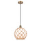 Farmhouse Rope Mini Pendant shown in the Brushed Brass finish with a White Glass with Brown Rope shade