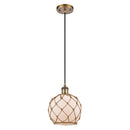 Farmhouse Rope Mini Pendant shown in the Brushed Brass finish with a White Glass with Brown Rope shade