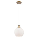 Athens Mini Pendant shown in the Brushed Brass finish with a Matte White shade