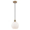 Athens Mini Pendant shown in the Brushed Brass finish with a Matte White shade