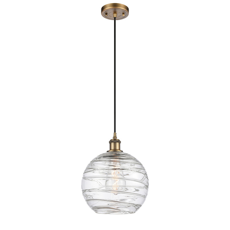 Deco Swirl Mini Pendant shown in the Brushed Brass finish with a Clear shade