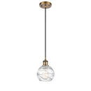 Deco Swirl Mini Pendant shown in the Brushed Brass finish with a Clear shade