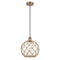 Farmhouse Rope Mini Pendant shown in the Brushed Brass finish with a Clear Glass with Brown Rope shade