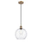 Athens Mini Pendant shown in the Brushed Brass finish with a Clear shade