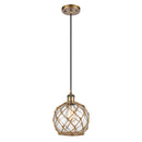 Farmhouse Rope Mini Pendant shown in the Brushed Brass finish with a Clear Glass with Brown Rope shade