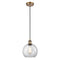 Athens Mini Pendant shown in the Brushed Brass finish with a Clear shade