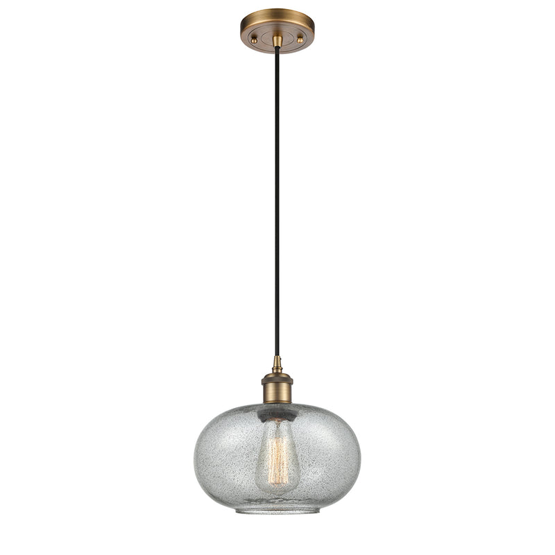 Gorham Mini Pendant shown in the Brushed Brass finish with a Charcoal shade