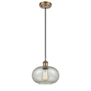 Gorham Mini Pendant shown in the Brushed Brass finish with a Mica shade