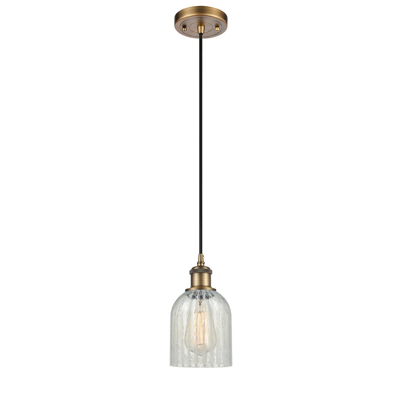 Caledonia Mini Pendant shown in the Brushed Brass finish with a Mouchette shade