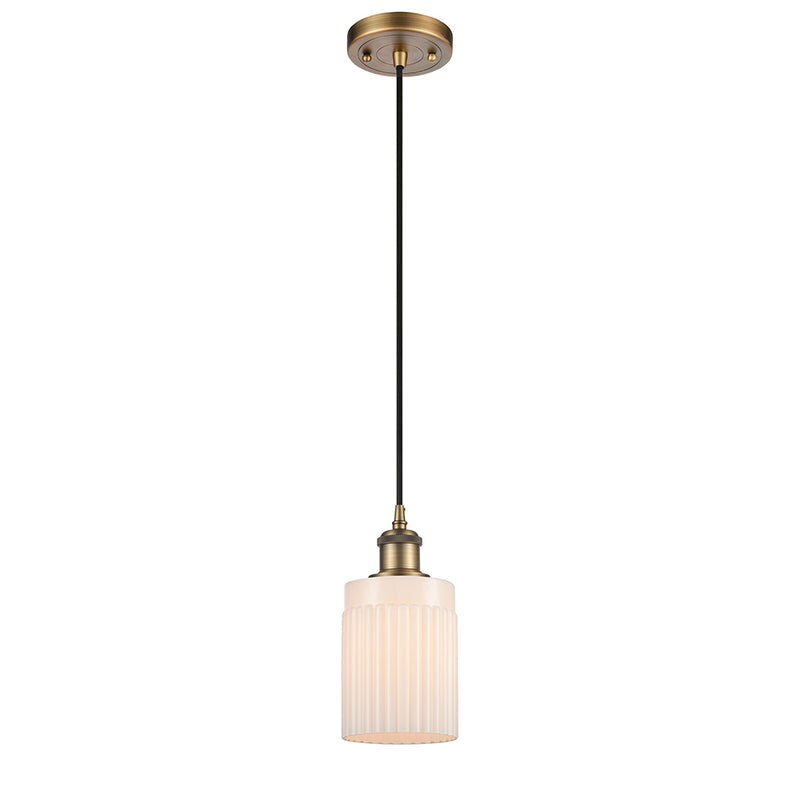 Hadley Mini Pendant shown in the Brushed Brass finish with a Matte White shade