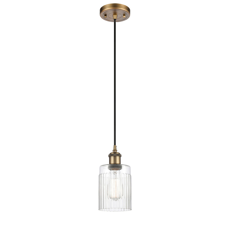 Hadley Mini Pendant shown in the Brushed Brass finish with a Clear shade