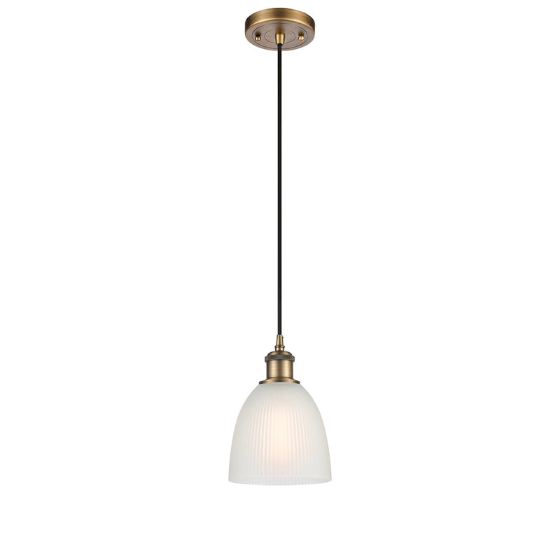 Castile Mini Pendant shown in the Brushed Brass finish with a White shade