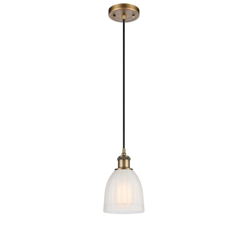 Brookfield Mini Pendant shown in the Brushed Brass finish with a White shade