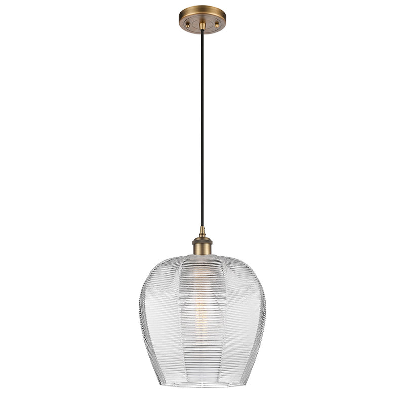 Norfolk Mini Pendant shown in the Brushed Brass finish with a Matte White shade