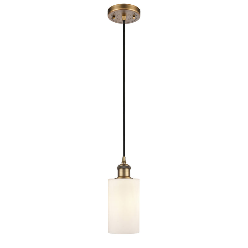 Clymer Mini Pendant shown in the Brushed Brass finish with a Matte White shade