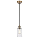 Clymer Mini Pendant shown in the Brushed Brass finish with a Clear shade