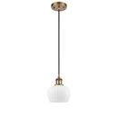 Fenton Mini Pendant shown in the Brushed Brass finish with a Matte White shade