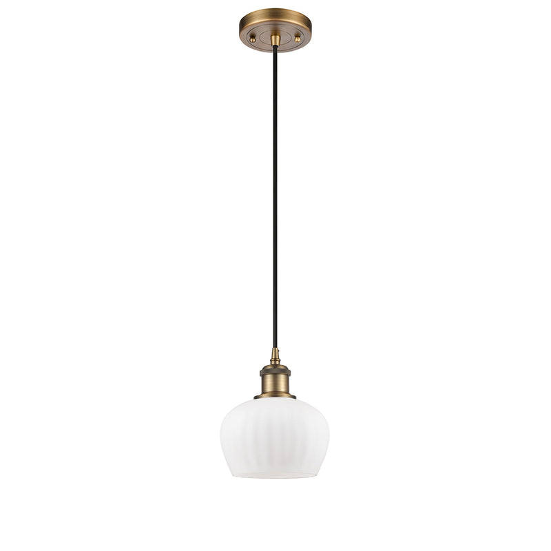 Fenton Mini Pendant shown in the Brushed Brass finish with a Matte White shade