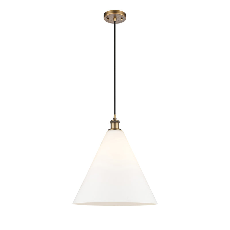 Ballston Cone Pendant shown in the Brushed Brass finish with a Matte White shade