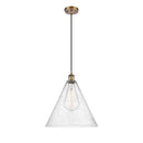 Ballston Cone Pendant shown in the Brushed Brass finish with a Seedy shade