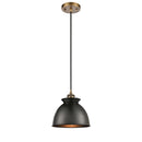 Adirondack Mini Pendant shown in the Brushed Brass finish with a Matte Black shade