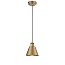 Smithfield Mini Pendant shown in the Brushed Brass finish with a Matte Black shade