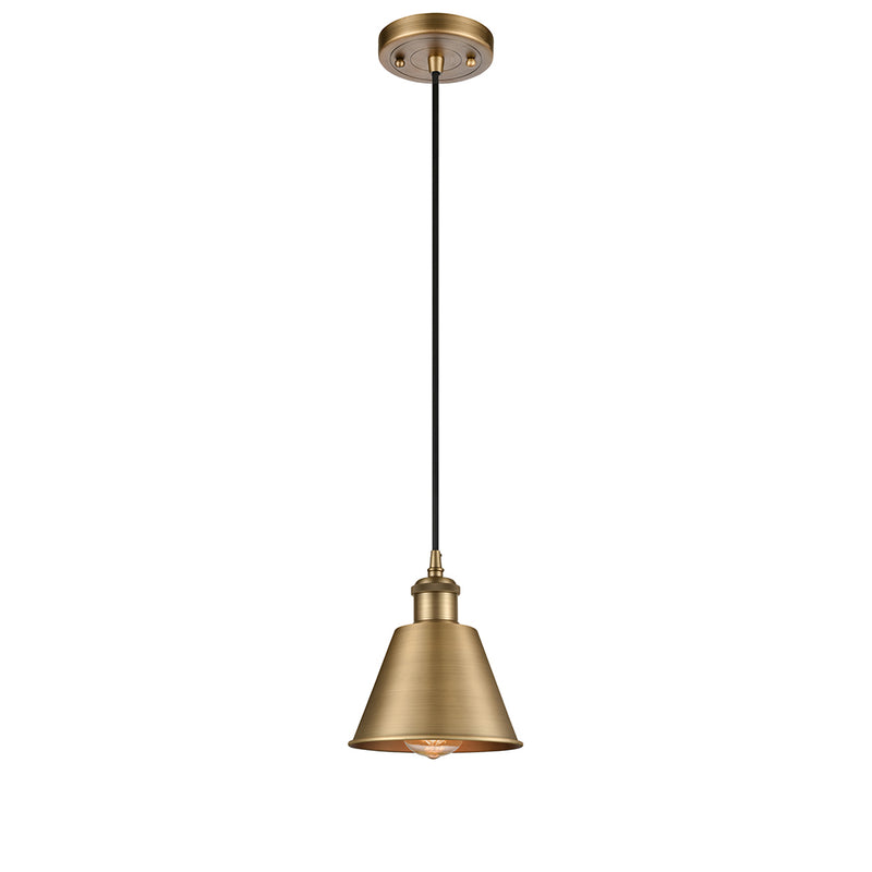 Smithfield Mini Pendant shown in the Brushed Brass finish with a Matte Black shade