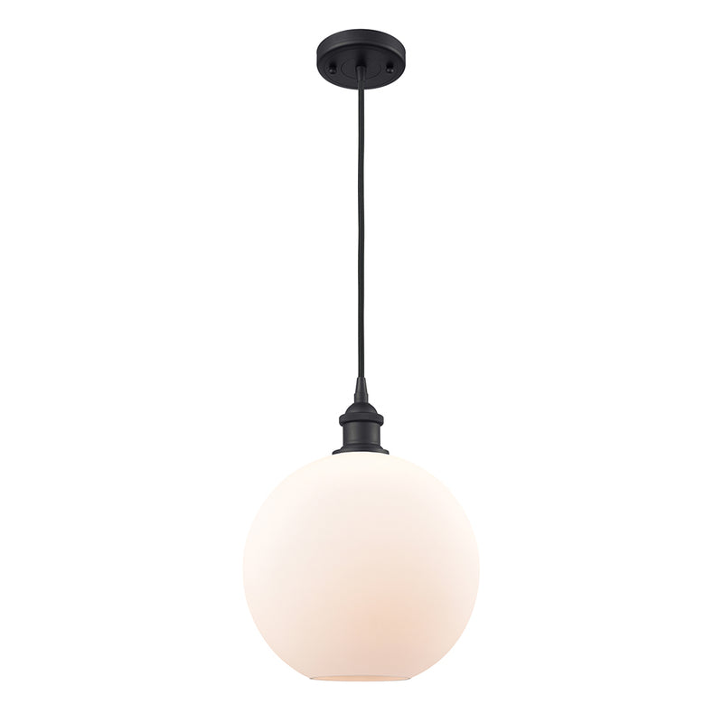 Athens Mini Pendant shown in the Matte Black finish with a Matte White shade