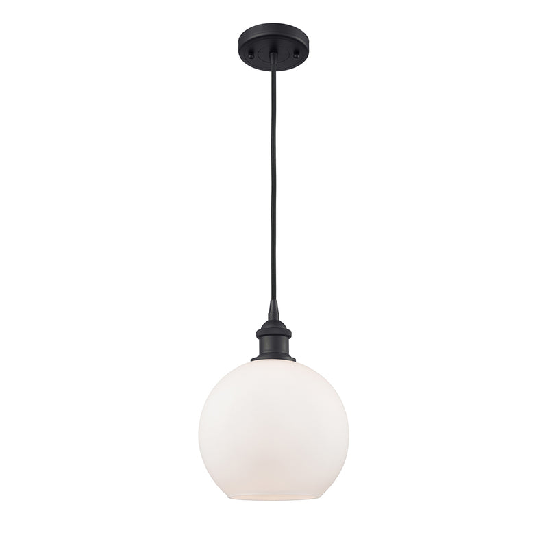 Athens Mini Pendant shown in the Matte Black finish with a Matte White shade