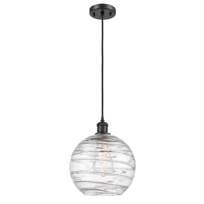 Deco Swirl Mini Pendant shown in the Matte Black finish with a Clear shade