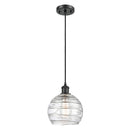 Deco Swirl Mini Pendant shown in the Matte Black finish with a Clear shade