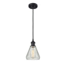 Conesus Mini Pendant shown in the Matte Black finish with a Clear Crackle shade