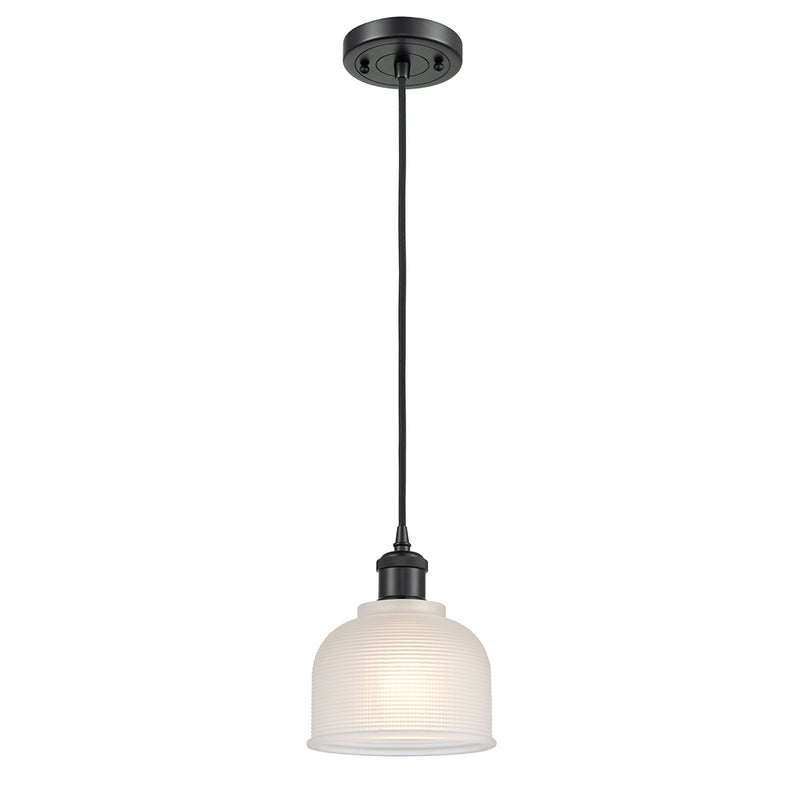 Dayton Mini Pendant shown in the Matte Black finish with a White shade