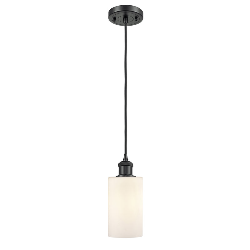 Clymer Mini Pendant shown in the Matte Black finish with a Matte White shade